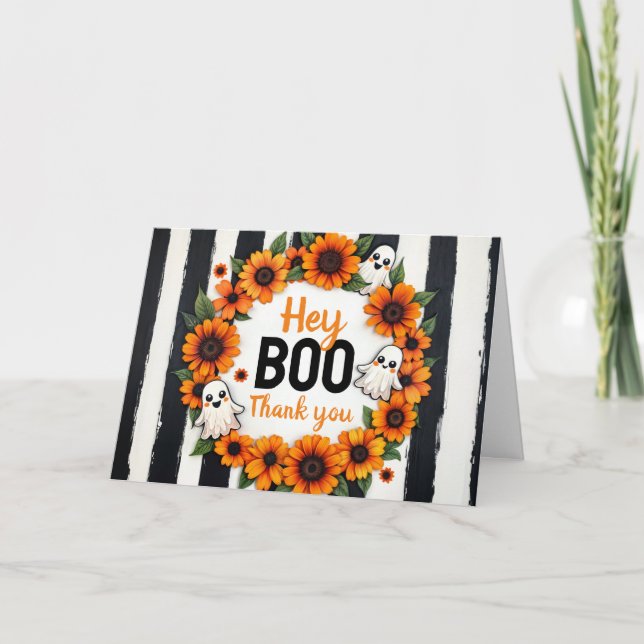 Cartão De Agradecimento Fantasma Personalizado do Halloween 'Ei Boo, Obrig (Frente)