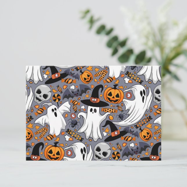 Cartão De Agradecimento Fantasmas Spooky e Monstros Cute Assustadores (Em pé/Frente)