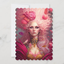 Fantasy Art Rococo Retrato Rosa Lady Flat Card