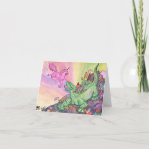 Cartão De Agradecimento Fantasy Illustration Lizard Pink Flying Unicorn