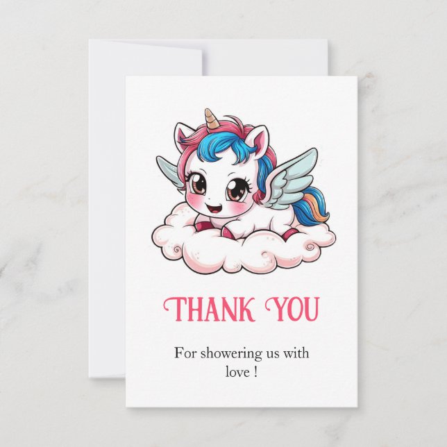 Cartão De Agradecimento Fantasy Rainbow Chá de fraldas Unicorn (Frente)