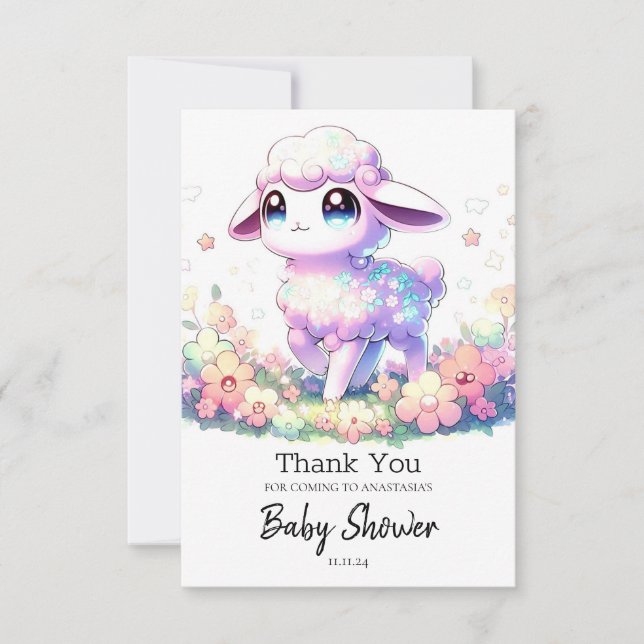 Cartão De Agradecimento Fantasy Sheep Chá de fraldas (Frente)