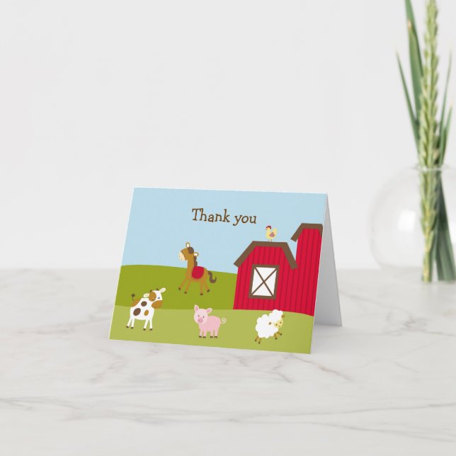 Cartão De Agradecimento Farm Animal Barnyard Thank You Note Cards (Frente)