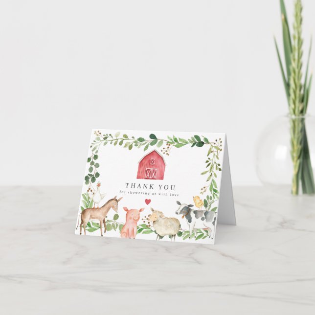 Cartão De Agradecimento Farm Animals Baby Shower Thank You Card (Frente)