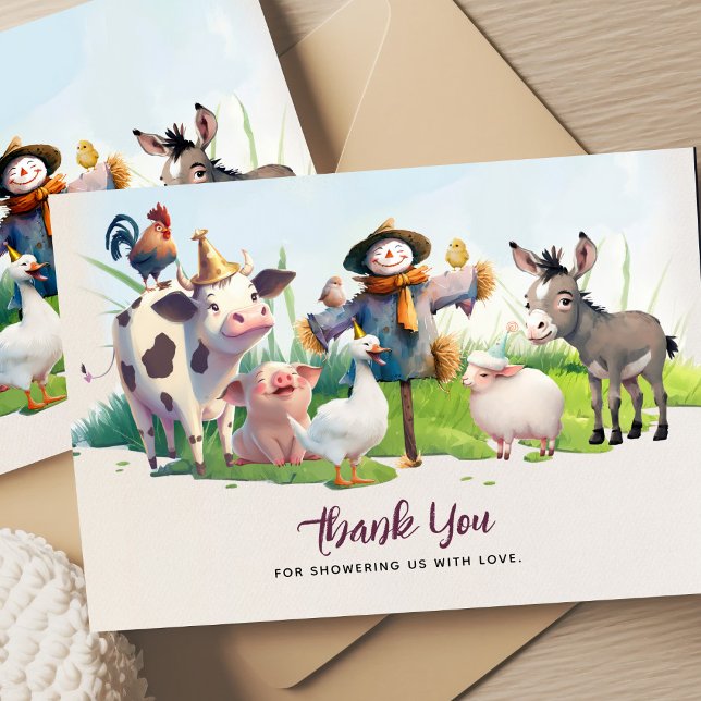 Cartão De Agradecimento Farm Animals Baby Shower Thank You Card (Criador carregado)