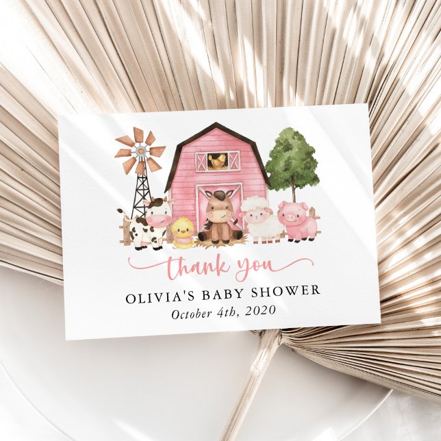 Cartão De Agradecimento Farm Animals, Cute Animals, Pink Barn, Baby Shower (Criador carregado)