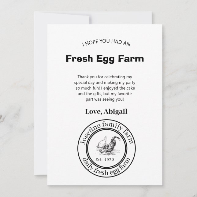 Cartão De Agradecimento Farm Fresh Eggs Chicken Coop Rustic Country Farm (Frente)