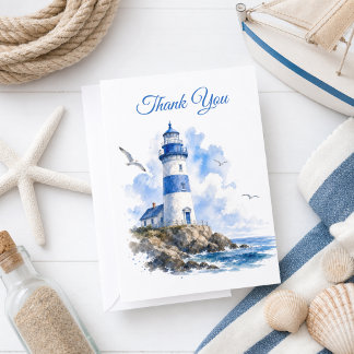 Cartão De Agradecimento Farol Azul Marinho Branco