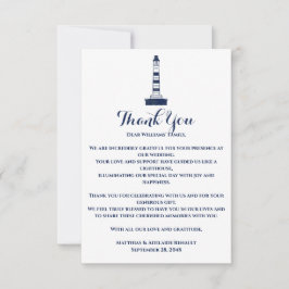 Cartão De Agradecimento Farol Náutico Elegante Branco e Azul