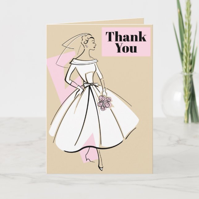 Cartão De Agradecimento Fashion Noiva Neutral Obrigado beige (Frente)