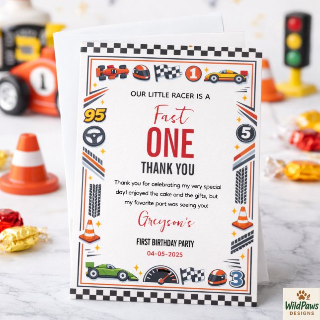 Cartão De Agradecimento Fast One Race Car Boy 1st Birthday Party (Fast One Race Car Boy 1st Birthday Party Thank You Card
)