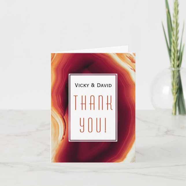 Cartão De Agradecimento Fatia de ágata vermelha geode casamento Obrigado f (Frente)