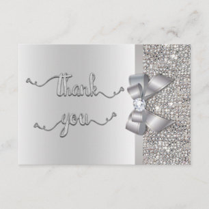Cartão De Agradecimento Faux Arco Silver Sequins Obrigado Casamento