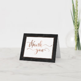 Cartão De Agradecimento Faux Copper Foil Script Thank You & Black Marble
