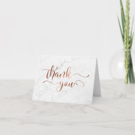 Cartão De Agradecimento Faux Copper Foil Script Thank You & White Marble
