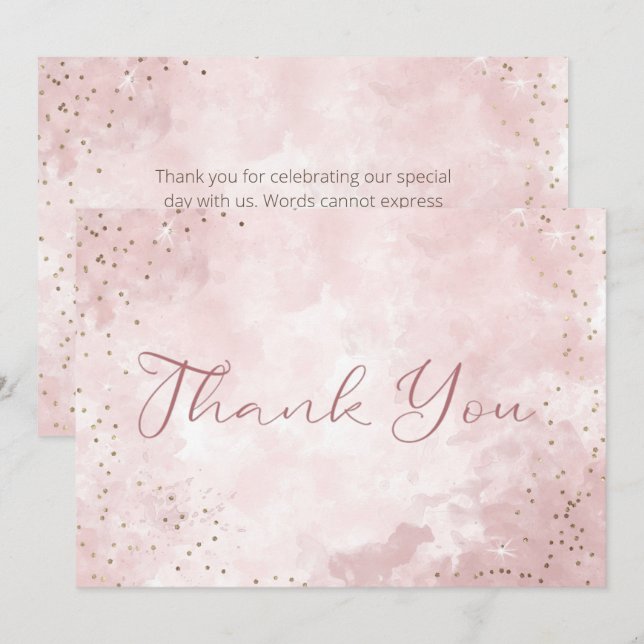 Cartão De Agradecimento Faux Dourado Brilho e Casamento Moderno Rosa (Frente/Verso)