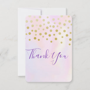 Cartão De Agradecimento Faux Dourado Confetti em Purple Watercolor Obrigad