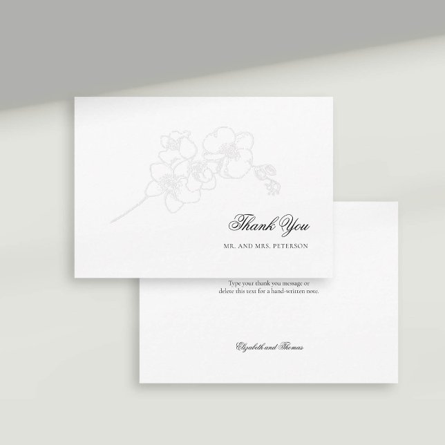 Cartão De Agradecimento Faux Embossed Orchids Elegante Casamento Obrigado (formal wedding thank you card faux embossed orchid floral modern classic typography calligraphy)