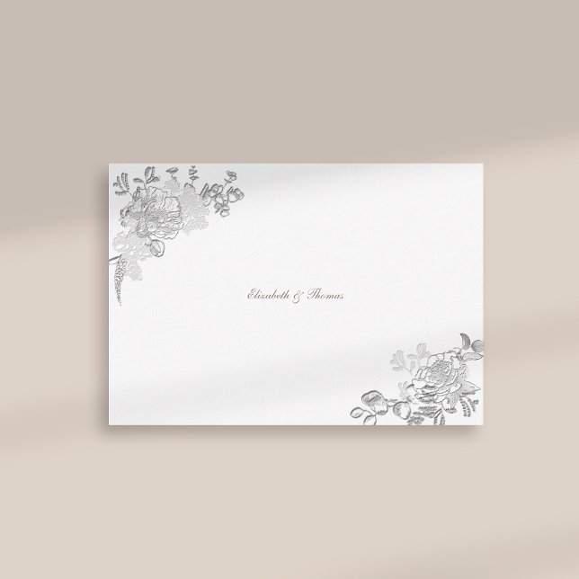 Cartão De Agradecimento Faux Embossed Peony Formal Chic Wedding Obrigado (formal traditional elegant calligraphy wedding thank you card faux embossed peony ivory classic)