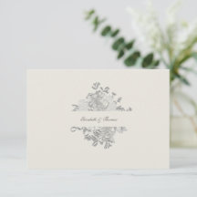 Faux Embossed Peony Formal Ecru Casamento Obrigado