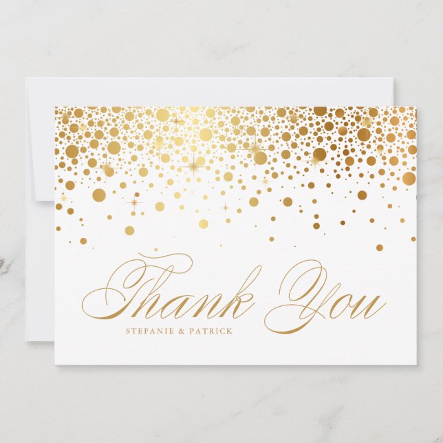 Cartão De Agradecimento Faux Gold Foil Confetti Dots Casamento (Frente)