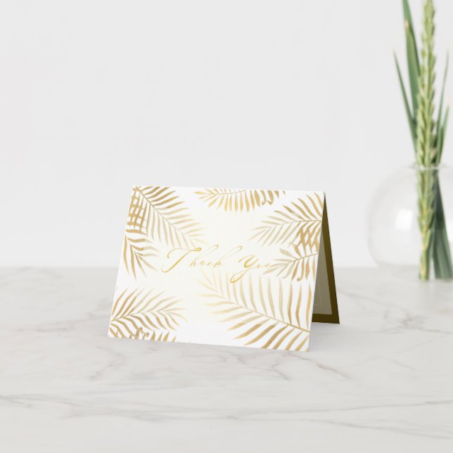 Cartão De Agradecimento Faux Gold Foil Palm Deixa Casamento Tropical (Frente)