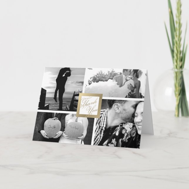 Cartão De Agradecimento Faux Gold Thank You Wedding 4 Photo Card (Frente)