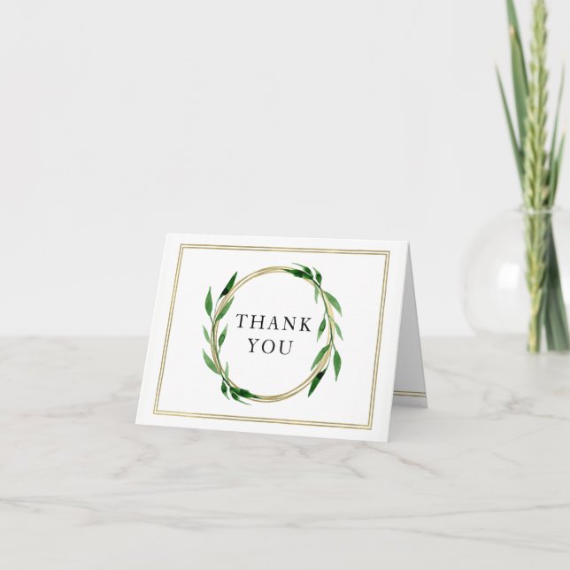 Cartão De Agradecimento Faux Golden Wreath Wedding Thank You Card (Frente)