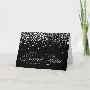 Cartão De Agradecimento Faux Silver Foil Confetti Pontos Pretos Obrigado