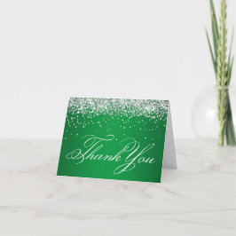 Cartão De Agradecimento Faux Sparkly Silver Glitter Bright Green