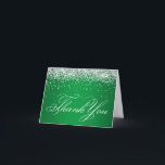 Cartão De Agradecimento Faux Sparkly Silver Glitter Bright Green<br><div class="desc">A faux sparkly silver glitter band across the top of a bright Christmas holiday spearmint green gradient background.
You can change the color of the fancy old-fashioned lettering calligraphy "thank you" typography.
Create your own holiday wedding party thank you greeting cards.</div>