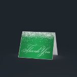 Cartão De Agradecimento Faux Sparkly Silver Glitter Bright Green<br><div class="desc">A faux sparkly silver glitter band across the top of a bright Christmas holiday spearmint green gradient background.
You can change the color of the fancy old-fashioned lettering calligraphy "thank you" typography.
Create your own holiday wedding party thank you greeting cards.</div>