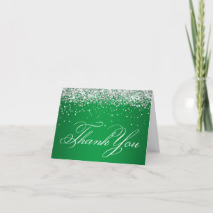 Cartão De Agradecimento Faux Sparkly Silver Glitter Bright Green