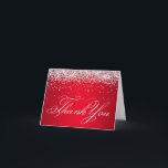 Cartão De Agradecimento Faux Sparkly Silver Glitter Bright Red<br><div class="desc">A faux sparkly silver glitter band across the top of a bright Christmas holiday red gradient background.
You can change the color of the fancy old-fashioned lettering calligraphy "thank you" typography.
Create your own holiday wedding party thank you greeting cards.</div>