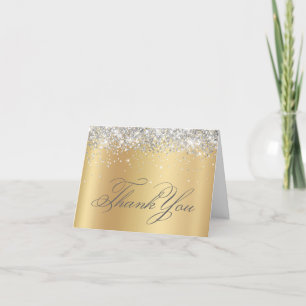 Cartão De Agradecimento Faux Sparkly Silver Glitter Pale Gold Foil
