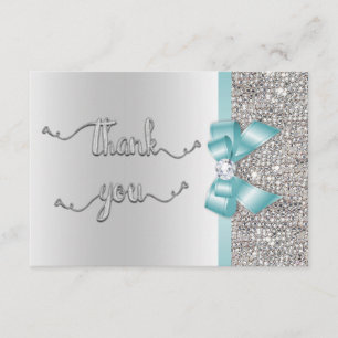Cartão De Agradecimento Faux Teal Arco Silver Sequins Obrigado Casamento