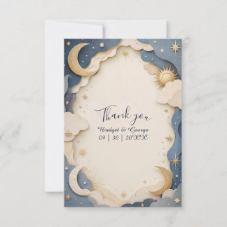 Cartão De Agradecimento fauxcut Celestial Casamento ao Luar Estrelas e Our