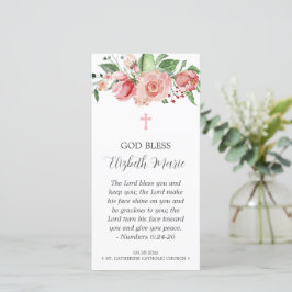 Cartão De Agradecimento Favorito do Batismo Floral Rosa para Meninas
