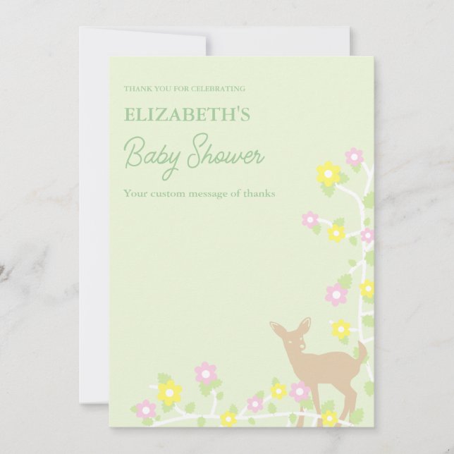 Cartão De Agradecimento Fawn Floral Girl Baby Shower (Frente)