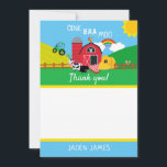 Cartão De Agradecimento Fazenda Barnyard Animal Birday Obrigado<br><div class="desc">Cartões de agradecimentos de Aniversário do Barnyard fazenda. Personalize com o nome. Animais de exploração,  celeiro,  suíno,  vaca,  ovelha,  arco-íris,  trator,  fazendas de festas temáticas. www.SamAnnDesigns.com</div>