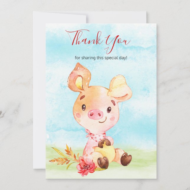 Cartão De Agradecimento Fazenda de Porquinho de Água Obrigado (Frente)