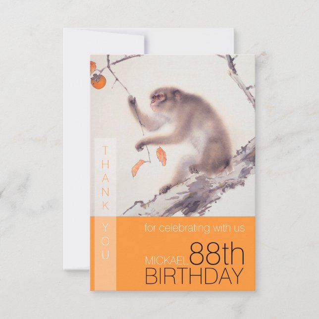Cartão De Agradecimento Feliz 88º aniversário do japonês pintando macaco T (Frente)