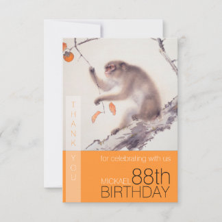 Cartão De Agradecimento Feliz 88º aniversário do japonês pintando macaco T