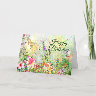 Cartão De Agradecimento Feliz Aniversário Belo Jardim de Aquarela Flores