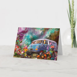 Cartão De Agradecimento Feliz aniversário Combi van com flores Obrigado do