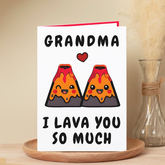 Cartão De Agradecimento Feliz Aniversário da Avó Feliz do Vulcão Lava (cute, funny volcano lava I love you happy birthday card for grandmother / grandfather)