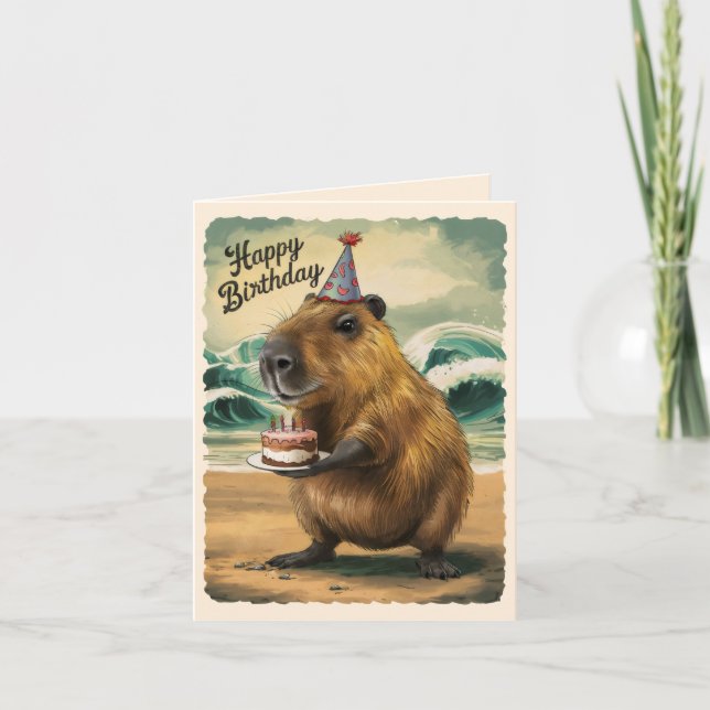 Cartão De Agradecimento Feliz Aniversário da Capybara Engraçado (Frente)
