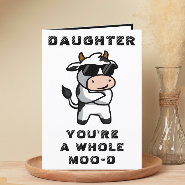 Cartão De Agradecimento Feliz Aniversário da Filha do Humor da Vaca (Funny Cow Moo Mood Daughter Happy Birthday Thank You Card)