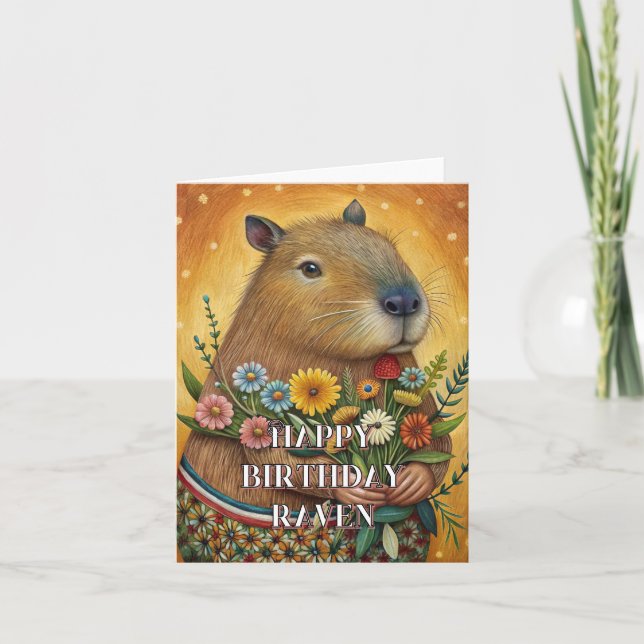 Cartão De Agradecimento Feliz aniversário da Foldet Capybara (Frente)