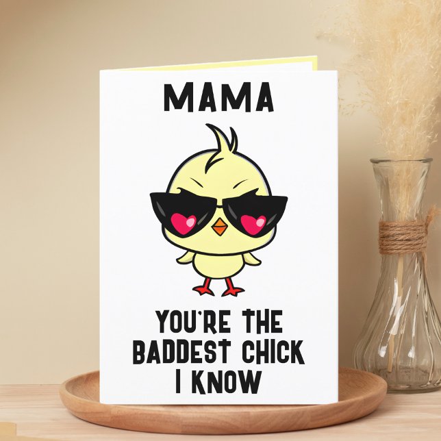 Cartão De Agradecimento Feliz Aniversário da Mãe Feliz, Pintinho Mau Engra (Funny Bad Chick Chicken Mother Happy Birthday Thank You Card)